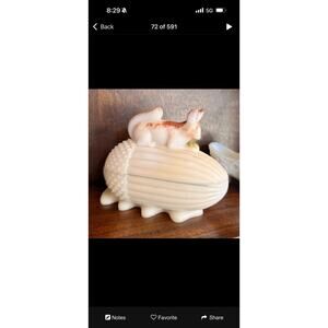 Antique French Portieux Vallerysthal White Milk Glass Painted Squirrel & Acorn